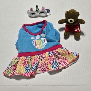 Build a bear rainbow unicorn outfit set, dress mask mini bearemy